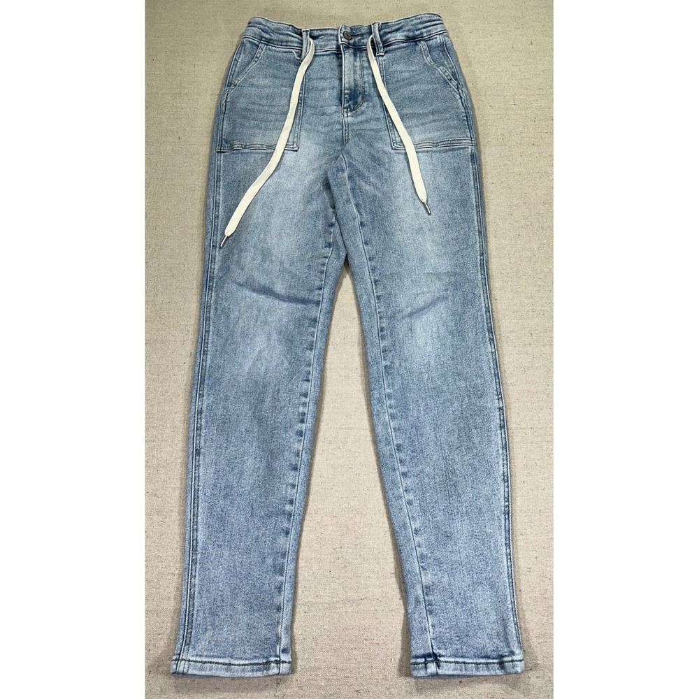 Judy Blue Women's 5/27‎ Form Fitting Denim Jeans Taper Leg Ankle Drawstring